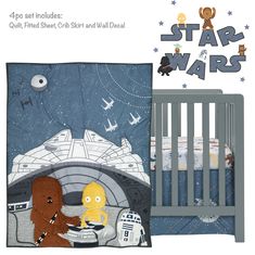 a star wars themed crib bedding set with chew - o - wee and finn