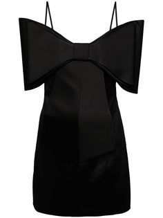 black organza oversize bow detail sweetheart neck spaghetti straps concealed side zip fastening thigh-length straight hem Summer Evening Mini Dress With Detachable Bow, Chic Formal Mini Dress With Satin Bow, Chic Mini Dress With Satin Bow, Evening Mini Dress With Detachable Bow, Sleeveless, Elegant Cocktail Mini Dress With Detachable Bow, Chic Satin Dress With Detachable Bow, Summer Evening Mini Dress With Satin Bow, Chic Black Dress With Satin Bow, Elegant Mini Dress With Bow For Black-tie Events