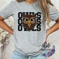 Treat yourself or anyone in your life to this awesome School pride tshirt.  Great for all occasions.  And great for supporting your owls team.  Shirt is made of 95% polyester and 5% spandex and soft to the touch.  To get the best wear from your shirt please  1. Wash with mild detergent  2. Do not use fabric softener  3. Do not use bleach 4. Tumble dry low.  Please enjoy your shirt as I know we have enjoyed all the ones we have made for ourselves!! Please note that every shirt is made to order an Casual T-shirt For School Football Season, Collegiate Style School T-shirt With Screen Print, School Spirit Tops For Football Season, Game Day T-shirt With Mascot For Sports Season, Team Spirit T-shirt With Mascot For Game Day, Team Spirit T-shirt With Mascot, Sports Fan T-shirt With Mascot, Sporty College Mascot T-shirt, Sports Fan Mascot T-shirt