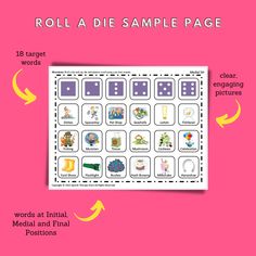 roll a die sample page with words and pictures