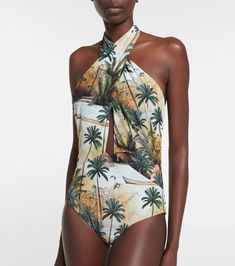 Johanna Ortiz - Hidden Paradise printed halterneck swimsuit | Mytheresa Printed Halter Neck Swimwear For Beach Season, Halter Neck Tropical Print Swimwear For Summer, Floral Print Halter Neck Swimwear For Sunbathing, Floral Print Halter Neck Swimwear For Beach Season, Printed Halter Neck Swimwear For Beach Party, Summer Printed Halter Neck Swimwear, Summer Halter Neck Swimwear With Tropical Print, Summer Tropical Print Halter Neck Swimwear, Printed Swimwear For Summer Parties And Vacation