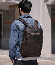 Personalized Full Grain Leather Backpack, Men Leather Travel Backpack, Laptop Backpack, Best Gift for Him, Dad Gift, Father's Day Gift Dimensions: 11.8"L x 4.3"W x 16.5"H / 30cm(L) x 11cm(W) x 42cm(H) Personalization Options: Normally we use Default Font: Times New Roman and emboss on top center of the backpack. Features: 1. This backpack is mainly made of full grain cowhide leather. Suitable for weekend trips, short-term business trips, and daily trips. 2. Well designed laptop sleeve for 15.6 I Leather Softback Backpack For Back-to-school, Classic Leather Back-to-school Bags, Leather Rectangular Backpack For Back To School, Classic Leather Backpack For Students, Leather Softback Backpack For Students, Softback Leather Backpack For Students, Leather Bag For Outdoor And Back To School, Leather Bags For Back To School Outdoor Use, Back To School Leather Outdoor Bag