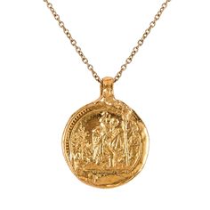 The Guardian's Necklace stands as a steadfast emblem of protection and guidance, drawing inspiration from the revered symbolism of St. Christopher and his watchful presence over travellers. Just as the saint offers solace and assurance on the journey, so too does this pendant serve as a beacon of safety and reassurance in the face of uncertainty.  Set on a 45cm trace chain. Created using 100% recycled silver & 24kt gold vermeil  Avoid contact with cosmetics, creams, and perfumes  Keep your jewel Mythological Medallion Jewelry In Gold, Symbolic Brass Medallion Coin Necklace, Symbolic Brass Coin Necklace, Symbolic Medallion Coin Necklace Tarnish Resistant, Symbolic Tarnish Resistant Medallion Necklace, Spiritual Necklaces With Engraving Option For Commemoration, Symbolic Coin Pendant Necklace For Commemoration, Symbolic Medallion Necklace For Commemoration, Spiritual Medallion Jewelry With Engraving Option