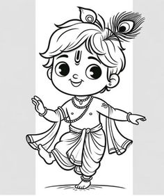 Murugan Mehandi Design, Janamashtmi Drawings, Cute Krishna Drawing, Ganpati Drawing, God Drawings, Cute Digital Art, Drawing Outlines, Bommala Koluvu, Doodle Canvas