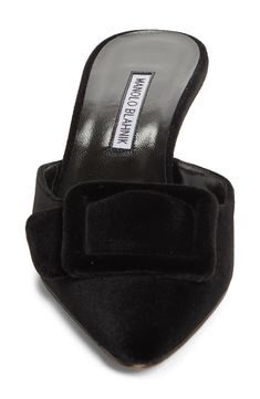 A wrapped buckle sets off the pointy-toe silhouette of this velvet mule that's set on a low kitten heel. Textile upper/leather lining and sole Made in Italy Designer Shoes Fitted Pointed Toe Mules For Cocktail, Luxury Kitten Heels With Buckle Closure For Evening, Fitted Evening Mules With Heel Strap, Luxury Kitten Heels With Buckle Closure For Formal Events, Fitted Pointed Toe Mules For Evening, Designer Kitten Heels For Evening, Elegant Fitted Mules With Single Toe Strap, Formal Fitted Mules With Heel Strap, Elegant Fitted Mules With Heel Strap