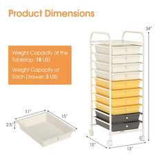 an image of a stacking cart with drawers and trays on it's sides