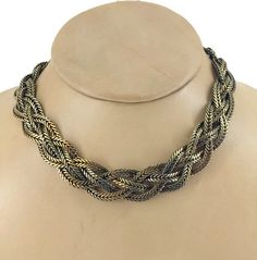 This chain choker necklace was made by the Sandor Company.  Founded by Sandor Goldberger in 1938 this small costume jewelry company closed in 1972.   Sandor jewelry is highly collectible because of its artistry, craftspersonship, and rarity. This necklace is 17 inches long and 1 inch wide.  This necklace feels good on and comfortable on your bare skin.   It is in excellent condition with the original clasp working well with the clasp snaping closed. Vintage Brass Clavicle Chain Jewelry, Adjustable Vintage Choker Chain Necklace, Adjustable Retro Gold Necklace, Vintage Metal Clavicle Chain Necklace, Retro Adjustable Gold Necklace, Vintage Chain Choker Necklace, Vintage Brass Choker Necklace, Vintage Multi-strand Gold Jewelry, Vintage Brass Choker Jewelry