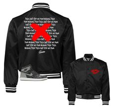 Sneaker jackets to match your Jordan Retro 1 rebellionaire | sneaker outfits. Banned Sneaker Satin Jacket Made of 100% Satin Polyester. Fits true to size. *You may refer to size chart for correct measurements.* SHOP ALL REBELLIONAIRE 1 TEES - CLICK HERE Sneaker Outfits, Jordan Retro 1, Retro 4, Grey Color Scheme, Must Buy, Satin Jacket, Sneaker Tee, Retro 1, Satin Jackets