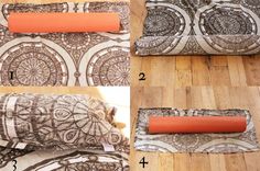 instructions to make a yoga mat out of an old sheet and some other fabric material