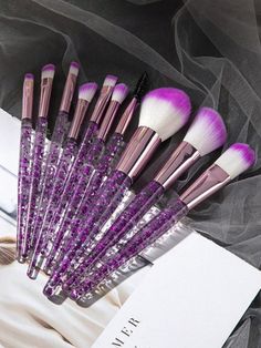 10pcs Clear Crystal & Flowing Sand Makeup Brush Set, Including Eyeshadow Brush, Blush Brush, Loose Powder Brush, Etc. Purple    PP     Beauty Tools, size features are:Bust: ,Length: ,Sleeve Length: Make Up Kits, Kuas Makeup, Crystal Makeup, Complete Makeup, Cosmetic Kit, Make Up Tools, Hair Powder, Lip Cosmetics, Makeup Brush Set Professional