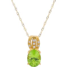 18K Yellow Gold Oval Peridot Pendant with Diamond Accents - 1.80 Carat Total Gem Weight Luxury Peridot Pendant Necklace, Spring Foliage, Peridot Birthstone, Sophisticated Jewelry, Peridot Pendant, Luxury Necklace, The Embrace, Yellow Gold Jewelry, Yellow Gold Setting