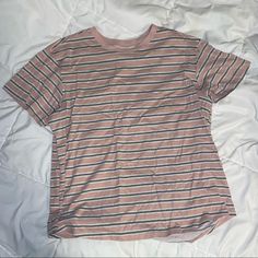 Pink, Grey, And White Striped Mens Tee. Brand New Never Worn! Striped Cotton Crew Neck Shirt, Casual Striped Crew Neck Shirt, Trendy Striped Crew Neck Shirt, Casual Striped Shirt With Graphic Print, Striped Graphic Tee With Crew Neck, Striped Crew Neck Graphic Tee, Striped Relaxed Fit Casual Tops, Casual Striped Tops With Relaxed Fit, Casual Striped Relaxed Fit Tops