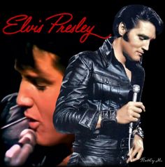 elvis presley singing into a microphone next to an image of the same man holding a microphone