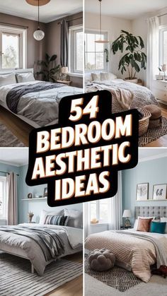 four different pictures with the words 54 bedroom aesthetic ideas