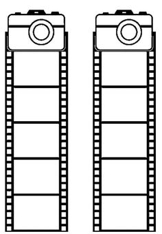 two film strips with the end cut out to show each other's different width