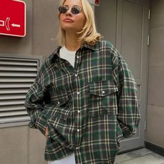 Get ready to be the most stylish and comfortable person in the room or street with our Keith Casual Oversized Plaid Shirts!Rock the latest plaid craze with these oversized, boyfriend-style or nerd chic shirts. Perfect for any laid-back hangout or casual event, our eye-catching plaid designs will have you standing out in style. Gender: WOMEN Item Type: Tops & Shirts Fabric Type: Polyester Cotton Blend Pattern Type: Plaid Decoration: Pockets Collar: Turn-down Collar Closure Type: Single Breasted S Oversized Checked Shirt Outfit Women, Checked Shirt Outfit Women, Green Plaid Shirt Outfit, Plaid Shirt Outfit Women, Classy Tomboy, Oversized Plaid Shirt Outfit, Green Plaid Outfit, Pattern Shirt Outfit, Check Shirts For Women