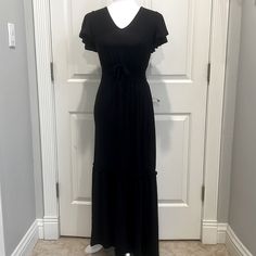 Nwt Gorgeous With Flutter Sleeves And Smocked Waist Perfect For All Weather! Soft Material! Elegant Black Maxi Dress With Gathered Waist, Black Maxi Dress With Gathered Waist, Black Summer Maxi Dress With Gathered Waist, Black Ruched Maxi Dress For Brunch, Spring Black Maxi Dress With Gathered Waist, Spring Black Maxi Dress With Tie Waist, Black Maxi Dress With Gathered Waist For Spring, Casual Black Maxi Dress With Tie Waist, Fitted Black Maxi Dress With Tie Waist