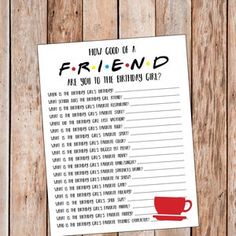 a printable friend card with a cup of coffee on the table next to it