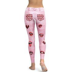 Embrace the whimsy of love with these Valentine Lips Denim Print Leggings. The playful pastel pink denim illusion sets the stage for a flirtatious dance of ruby red and blush hearts, interspersed with sassy, puckered lips. A fashion statement that speaks to the bold at heart, these leggings are a delightful nod to the fun and romance of Valentine's Day, wrapped in an all-day comfort that's perfect for any casual rendezvous or a cozy night in. NOTE: The pockets are NOT real, they are part of the print. If you prefer leggings with pockets, click here. Cute Pink Fitted Pants, Cute Fitted Pink Pants, Fitted Cute Pink Pants, Trendy Pink Denim Jeans, Cute Pink Stretch Bottoms, Cute Stretch Pink Bottoms, Playful Pink Cotton Leggings, Trendy Pink Stretch Jeans, Trendy Stretch Pink Jeans