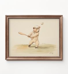 a painting of a bear holding a baseball bat