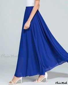 OliviaMark - Elegant Solid Color Chiffon Maxi Skirt: Stylish High-Waisted Resort Skirt Perfect for Vacation or Beach Getaways Vacation Pleated Maxi Skirt, Elegant Full Skirt Bottoms For Vacation, Elegant Full Skirt For Vacation, Flowy Solid Color Maxi Skirt, Beach Flared Skirt Solid Color, Flowy Skirt Dress In Solid Color, Beach Pleated Maxi Skirt, Beach Long Skirt Solid Color, Flowy Solid Color Beach Skirt