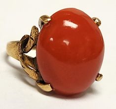 Antique Jewelry Rings, Yellow Gold Ring, Red Coral, Oval Cabochon, Hand Cream, Antique Items, Yellow Gold Rings, Vintage Watches, Gold Ring