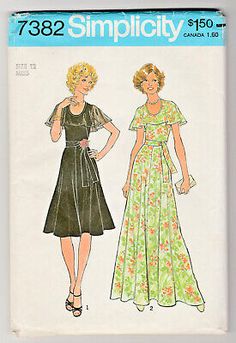 Simplicity 7382 Vintage 1976 Dress Sz 12 Sewing Pattern Retro Party Dress Uncut  | eBay Wrap Dress Sewing Patterns, Cape Collar, Gown Sewing Pattern, Simplicity Patterns Dresses, Evening Gown Dresses, 1970s Dresses, Miss Dress, Simplicity Sewing, Vintage Mode