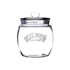 a glass jar with a lid that says kilnner