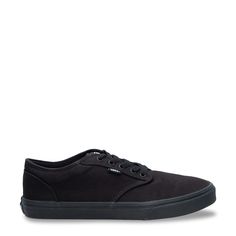 Vans Men's Atwood Sneaker Black Lace-up Canvas Shoes With Rubber Waffle Outsoles, Textured Sole Canvas Skate Shoes For Streetwear, Black Canvas Skate Shoes With Vulcanized Sole, Black Canvas Skate Shoes For Skateboarding, Canvas Skate Shoes With Laces For Skateboarding, Urban Canvas Skate Shoes With Speckled Midsole, Low-top Skate Shoes With Textured Sole For Skateboarding, Urban Canvas Skate Shoes With Rubber Sole, Black Canvas Shoes For Skateboarding