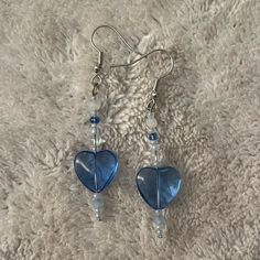 Handmade Glass Heart Dangle Earrings - Gorgeous Beaded Glass Bead Dangle Earrings In Pretty Shades Of Blue Bead Dangle Earrings, Beaded Earring, Heart Dangle Earrings, Handmade Ideas, Beaded Dangle Earrings, Glass Heart, Beaded Dangles, Earrings Color, Diy Earrings