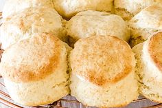 a basket filled with biscuits sitting on top of a table