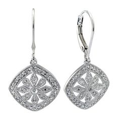 Sterling Silver Flower Round Pave Diamond Earrings (Silver Dia Antique Look Earrings) Size: One Size. Gender: female. Age Group: adult. Classic Flower Earrings, Classic Silver Diamond Flower-shaped Earrings, Classic Silver Dangle Cluster Earrings, Silver Diamond Flower Shaped Earrings, Silver Diamond Earrings In Flower Shape, Classic Filigree Diamond Earrings, Classic Silver Diamond Earrings With Lever Back, Classic Pierced Cluster Earrings In Sterling Silver, Classic Earrings With Diamond Accents In Flower Shape