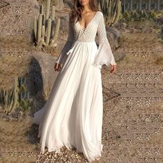 Boho High Waist Lace Maxi Dress– Boho Beach Hut Flowy Party Dresses With Lace Sleeves, Chiffon Maxi Dress With Lace Trim, Flowy Lace Maxi Dress For Evening, V-neck Wedding Night Dress With Lace Sleeves, Summer Lace Prom Gown, Summer Lace Gown For Prom, Flowy Evening Dresses With Lace Sleeves, Floor-length Dresses With Lace Trim For Wedding Night, Floor-length Evening Dress With Lace Sleeves