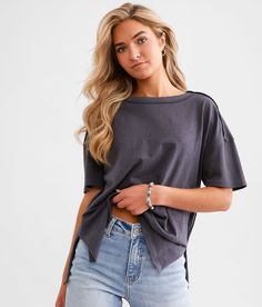 BKE Pieced Raw Edge Top - Grey Medium, Women's Ebony Washed knit top Bust measures 42 on size small Body length 23 on size small. Self/Contrast: 100% Cotton. Hand wash cold. Lay flat to dry. Do not bleach. Do not iron. Do not dry clean. Apparel & Accessories > Clothing > Shirts & Tops Relaxed Fit Soft Knit Top For Day Out, Soft Knit Relaxed Fit Tops For Day Out, Gray Soft Knit Tops For Spring, Chic Soft Knit Gray Tops, Soft Knit Tops For Everyday Wear, Spring Gray Soft Knit Tops, Soft Knit Top For Everyday, Soft Knit Everyday Tops, Spring Soft Knit Gray Tops