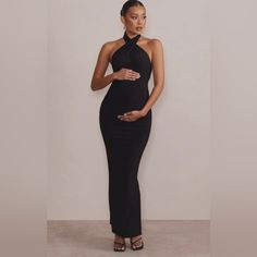 Black Cross Halter Neck Maternity Maxi Dress. White Strapless Maxi Dress, Knot Maxi Dress, White Maternity Dresses, Formal Maternity Dress, Fishtail Maxi Dress, Club L London, Long Sleeve Mesh Dress, Bandeau Maxi Dress, Dresses Club