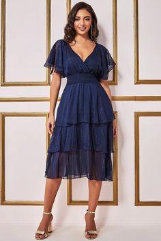 Layered dress in Navy for a very special occasion or visit our online store redcarpetdresses.co.uk or our physical store in Blackpool stocking 1000+ dresses Dinner Dates, Dark Blue Dress, Layered Dress, Tiered Midi Dress, Navy Midi Dress, Fancy Dresses Party, Quality Dresses, Blackpool, Layer Dress