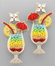 Mix Cocktail Glass Earrings * Acrylic* Glass* Post* 3 "L Summer Party Beaded Drop Earrings, Summer Party Glass Jewelry, Glass Beaded Dangle Earrings For Parties, Party Beaded Glass Earrings, Party Earrings In Multicolor Glass, Multicolor Glass Earrings For Party, Party Glass Multicolor Earrings, Fruit Cocktail, Cocktail Earrings