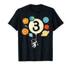 an outer space themed 3rd birthday t - shirt with the number three and planets on it