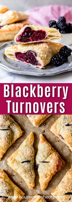 blackberry turnovers with blueberries and raspberries in the middle on a plate