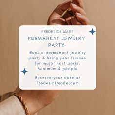 Want to book a permanent jewelry party or the bead bar? Frederick MADE offers a wide variety of group events including paint classes, sip and shops, and more. If you want to book a group for permanent jewelry or the bead bar, you've come to the right place! Here is how it works: For permanent jewelry - the booking fee is a deposit worth the price of 1 piece. Miranda will contact you after you make your reservation to find out how many attendees to expect. They can pay individually or as a group at the time of the event. The host will receive 1 bracelet and an additional bracelet or necklace if there are more than 6 guests in attendance. For the bead bar - Booking here for the bead bar is for 4 people. You are welcome to bring more than that! Miranda will contact you to confirm your date an Permanent Jewelry Party, Jewelry Vendor Booth, Boutique Jewelry Display, Jewelry Vendor, Book Bar, Permanent Jewelry, Group Events, Bar Displays, Bead Bar