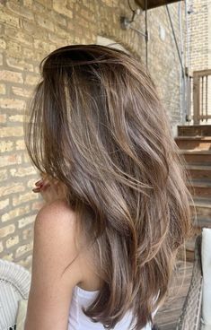 Layer Highlight Hair, Brown Hair With Honey Brown Highlights, Brown Hair With Layers And Highlights, Layers In Brown Hair, Highlights And Layers Brown Hair, Layers And Highlights Brunettes, Hair Inspo Brunette Highlights, Summer Hair Inspo Color Brunette, 90s Balayage