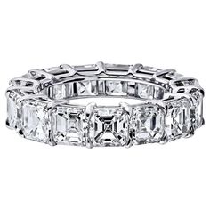 Asscher Cut diamond ring platinum eternity band shared prong style with a gallery. 15 perfectly matched diamonds weighing a minimum of 7.50 cts. G.I.A certificates for each diamond . Ranging from D-F in color . VVS1-VS2 in clarity .Finger size 6. Other finger sizes available. Lab tested guarantee all NATURAL mined diamonds. Available in different color clarities upon request. 7 Carat Diamond Ring, Asher Cut Diamond, Asscher Cut Diamond Ring, Diamond Ring Platinum, Sapphire Halo Ring, September Birthstone Rings, Designer Diamond Jewellery, Asscher Diamond, Asscher Cut Diamond