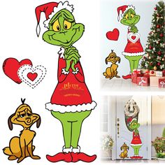 the grinch christmas wall decals are on display