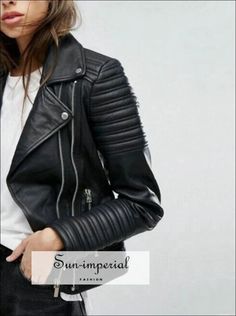 Sun-Imperial - Women Motorcycle Faux Leather Jackets Long Sleeve Biker Leather Jacket Black Coat – SUN-IMPERIAL Trendy Long Sleeve Leather Jacket For Biker Events, Trendy Long Sleeve Outerwear For Biker Events, Black Quilted Biker Jacket For Fall, Trendy Fall Outerwear For Biker Events, Fitted Quilted Biker Jacket For Fall, Quilted Fitted Biker Jacket For Fall, Spring Moto Leather Jacket With Pockets, Moto Leather Jacket With Pockets For Spring, Moto Style Leather Jacket With Pockets For Spring