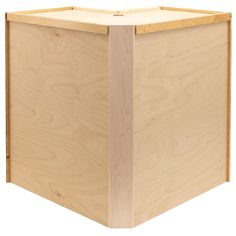 a large wooden box with no lid on the front and side sides, is shown