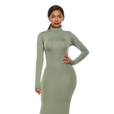 Shipping 4-6 Days Features: Basic Style Fit Type: Bodycon Sheer: Opaque Stretch: No Stretch Body: Not Lined Material Composition: 80% Polyester, 20% Spandex Care Instructions: Machine Wash Cold. Tumble Dry Low. Imported Product Measurements: S: Bust 32-35.9 In, Sleeve Length 23.8 In, Waist 25-29.3 In, Length 58.5 In, Hip 35.1-39 In M: Bust 33.9-37.8 In, Sleeve Length 24.2 In, Waist 27-31.2 In, Length 59.3 In, Hip 37.1-41 In L: Bust 35.9-39.8 In, Sleeve Length 24.6 In, Waist 29-33.2 In, Length 60 Fitted Sheath Maxi Dress, Stretch Long Sleeve Solid Color Maxi Dress, Casual Fitted Elastane Maxi Dress, Bodycon Long Sleeve Midi Dress In Solid Color, Fitted Green Long Sleeve Midi Dress, Chic Long Sleeve High Stretch Bodycon Dress, Chic Long Sleeve High Stretch Dresses, Green Long Sleeve Fitted Midi Dress, Stretch Elastane Long Sleeve Midi Dress