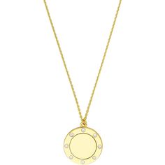 Olas d'Oro 18 Necklace - 14K Yellow Gold Diamond Trim Disc Medallion Necklace Elegant Tarnish-resistant Medallion Necklace, Elegant Medallion Coin Necklace For Anniversary, Elegant Gold Medallion Necklace, Elegant Formal Coin Necklace With Round Pendant, Elegant Gold Plated Coin Necklace, Elegant Medallion Necklace With Coin Pendant For Anniversary, Elegant Coin Pendant Medallion Necklace For Anniversary, Elegant Yellow Gold Coin Necklace, Elegant Formal Coin Necklace With Pendant