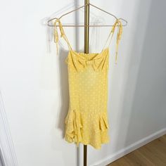 For Love And Lemons Limoncello Tiered Ruffle Dress Nwt Fitted Mini Dress With Ruffled Skirt For Daywear, Feminine Yellow Dresses With Ruffle Hem, Fitted Summer Ruffle Dress With Ruffled Skirt, Flirty Peplum Dress With Ruffles, Yellow Dress With Ruffled Straps And Details, Summer Peplum Dress With Ruffles, Yellow Dresses With Ruffles And Ruffled Straps, Daywear Mini Dress With Spaghetti Straps And Ruffles, Yellow Tiered Mini Dress With Ruffles