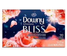 downy infusions bliss soap bar with pink roses on the front and blue background