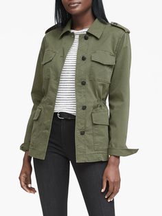 Twill Utility Jacket | Banana Republic Spring Jacket Outfit, Utility Jacket Outfit, Banana Republic Style, Green Utility Jacket, Army Jacket, Twill Jacket, Spring Jackets, Jacket Brands, Jacket Design